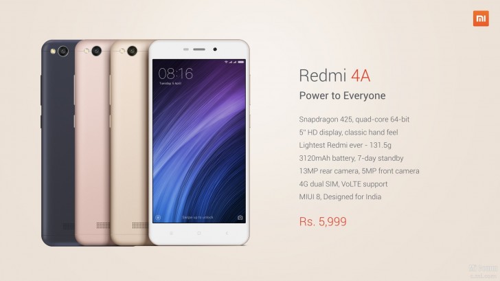 رسمياً طرح الهاتف الذكي Xiaomi Redmi 4A في الهند بمواصفات متوسطه وسعر منافس
