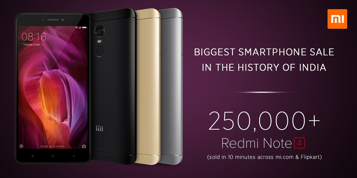 شاومي تبيع 250 ألف وحده من هاتف Xiaomi Redmi Note 4 في 10 دقائق فقط