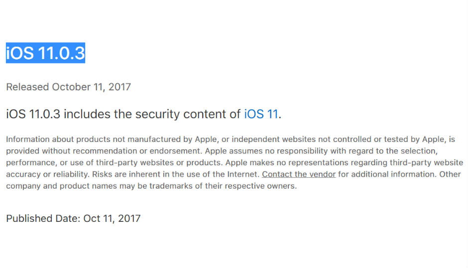 خلال أقل من شهر.. ابل تطلق التحديث الثالث iOS 11.0.3 من نظام تشغيلها الجديد