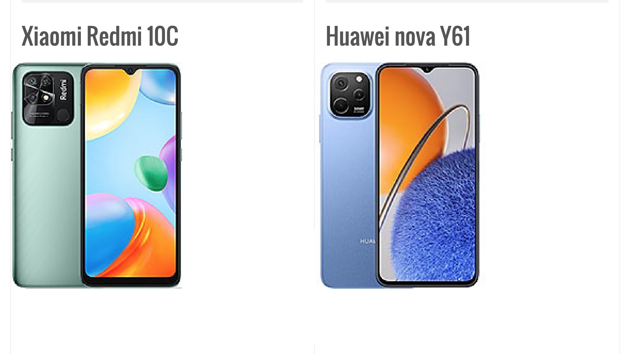 أيهما أفضل Huawei nova Y61  أم Redmi 10C